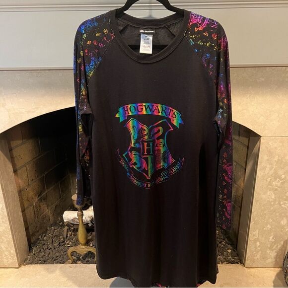 Harry Potter Hogwarts Black Long Sleeve pajama dress nightgown - Picture 1 of 4